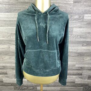 PUMA Pullover Velour Green Hooded Sweatshirt Hoodie Women's Size Small
